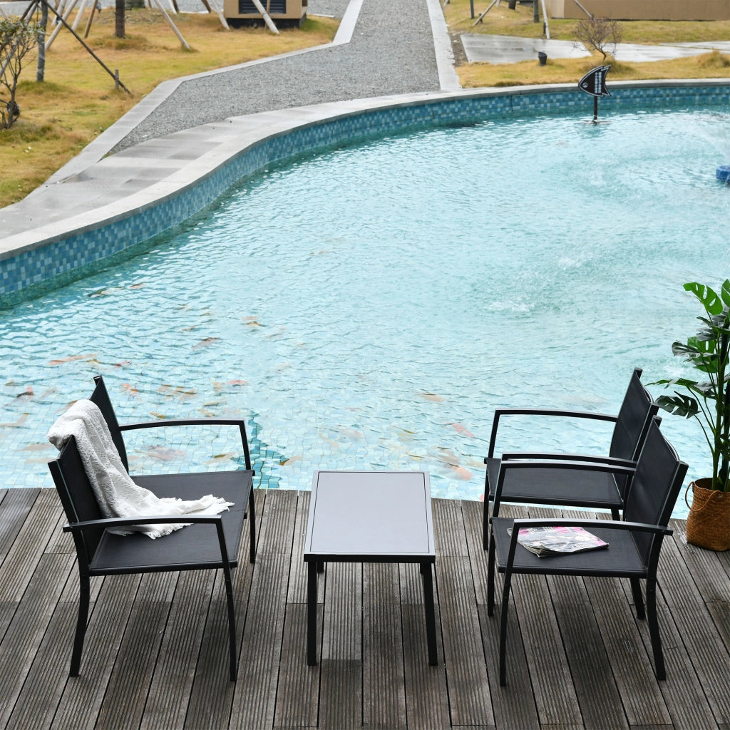 Set Giardino 4 Pezzi con Tavolino, Sedie e Panca ¨C zephmum ¨C Nero, Metallo