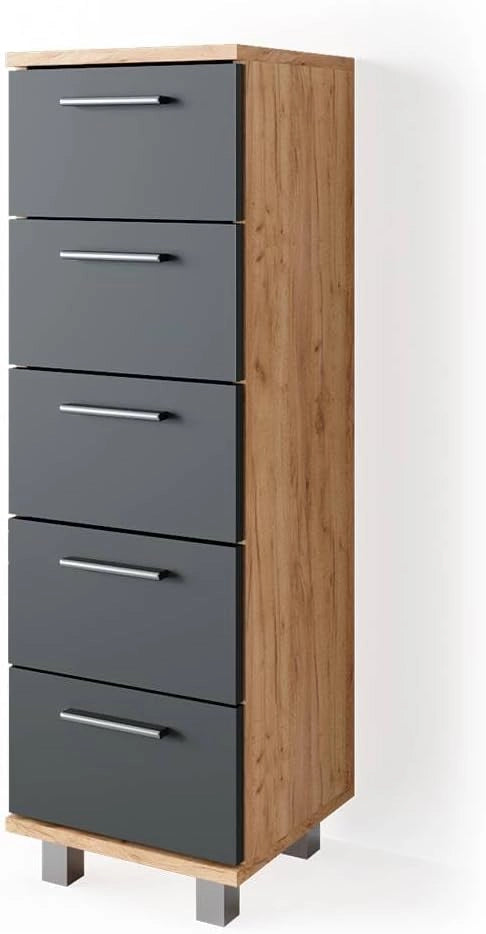Cassettiera da bagno Ilias, Quercia dorata, 30 x 95 cm, adatto per il montaggio a parete e combinabile con la serie Ilias