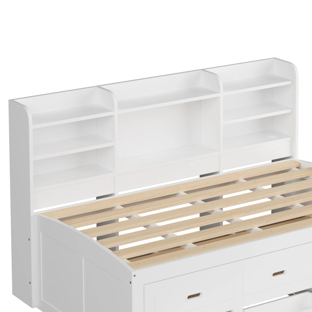Letto con letto estraibile 90 × 200 cm con LED USB Type-C 3 cassetti e vano comodino bianco