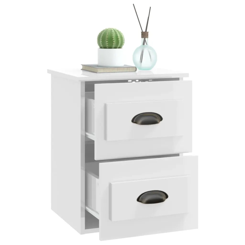 Comodini a Parete 2 pz-Set di 2 Tavolino da notte Bianco Lucido 41,5x36x53 cm