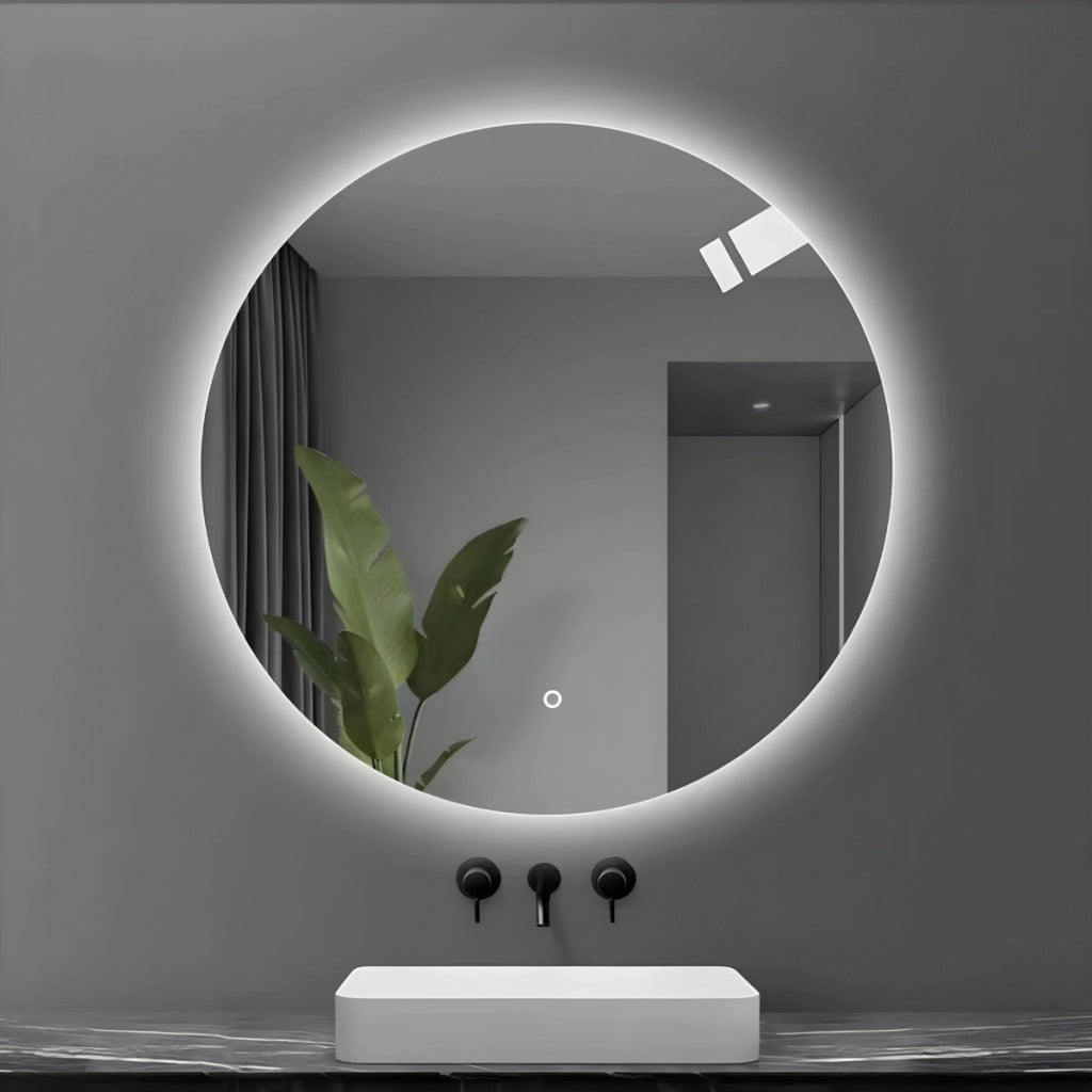 Specchio 5 mm tondo retroilluminato led interruttore touch pvc mdf *** misura Ø80, tonalità dimmerabile 2700-4500-6...