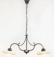 LANTERNA LAMPADARIO LAMPADA PLAFONIERA VULCANO BILANCERE 2 LUCI FERRO BATTUTO