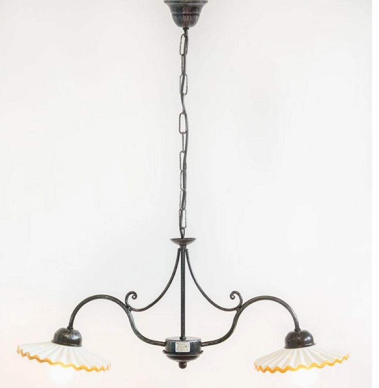 LANTERNA LAMPADARIO LAMPADA PLAFONIERA VULCANO BILANCERE 2 LUCI FERRO BATTUTO