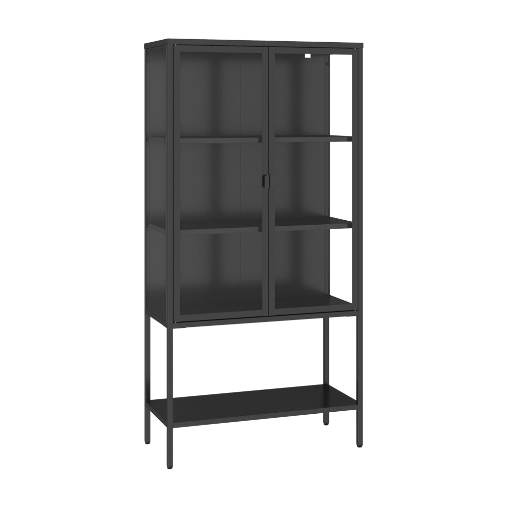 Mobile Vetrina Borshavisa in Acciaio e Vetro Temperato Libreria Credenza 160x80x35 cm Nero [en.casa]
