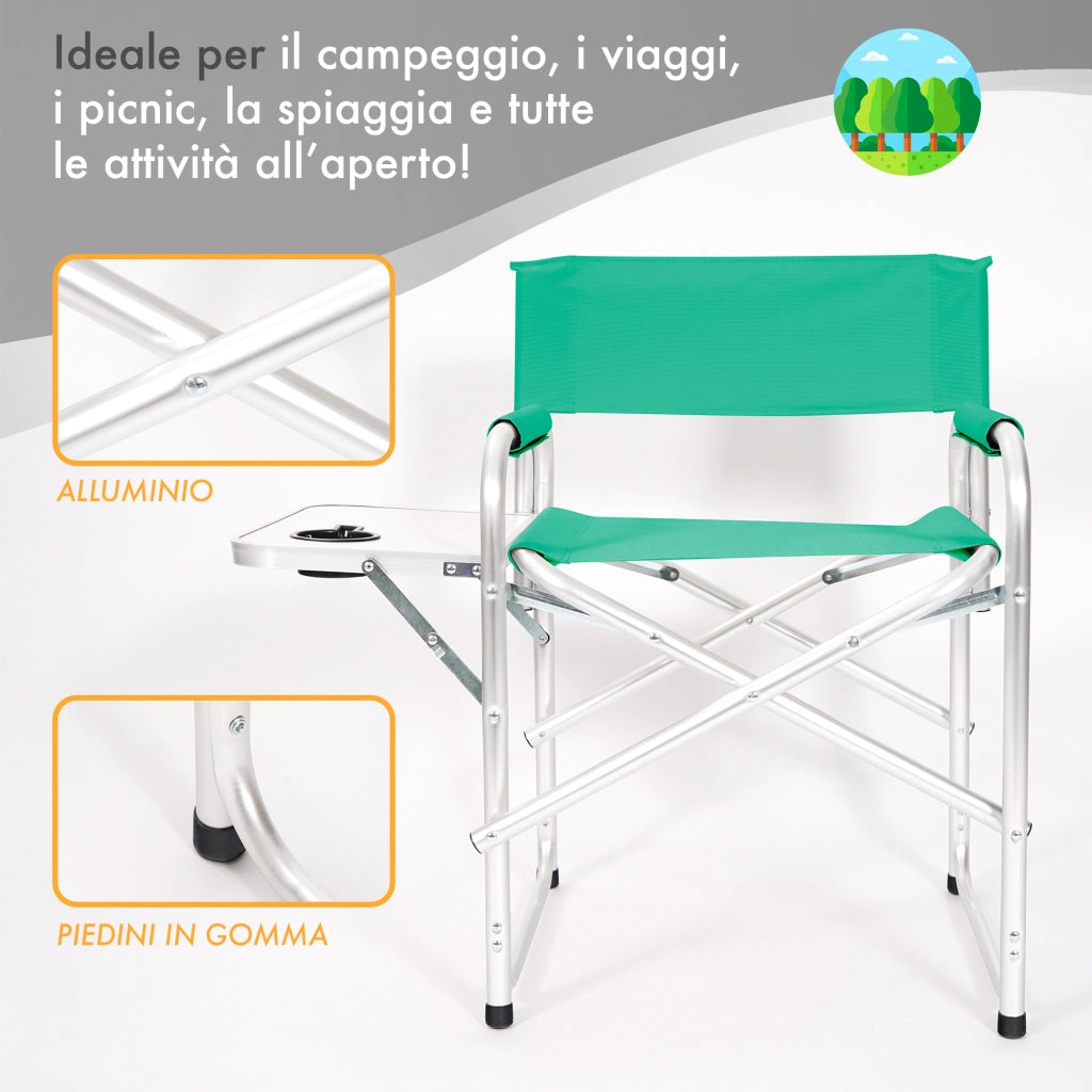 Sedia Sgabello Regista Poltrona Pieghevole In Alluminio Lavabile Leggera Lavabile Con Tavolino Porta Bibite Incluso Campeggio Mare Spiaggia Petrolio