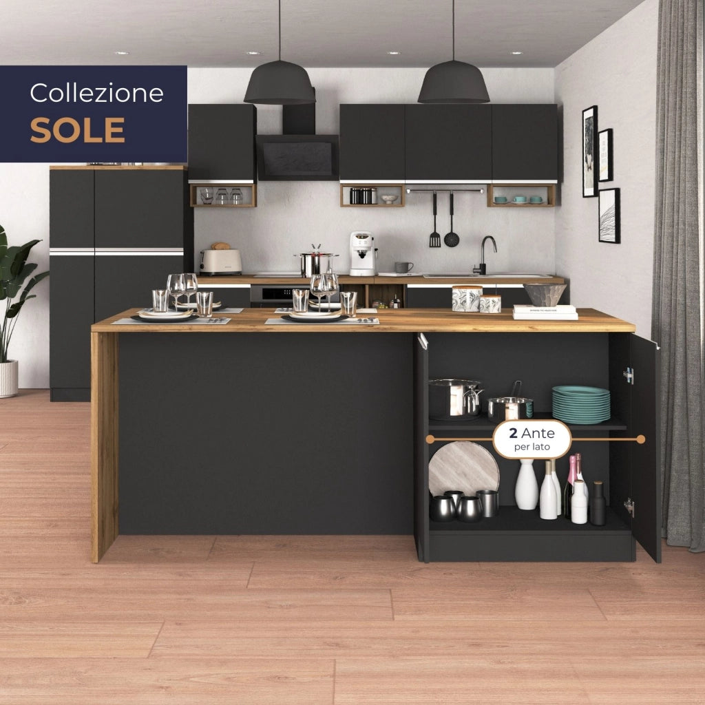 WHOUS Isola da cucina Sole a 4 ante antracite opaco/rovere 200x90x90 cm