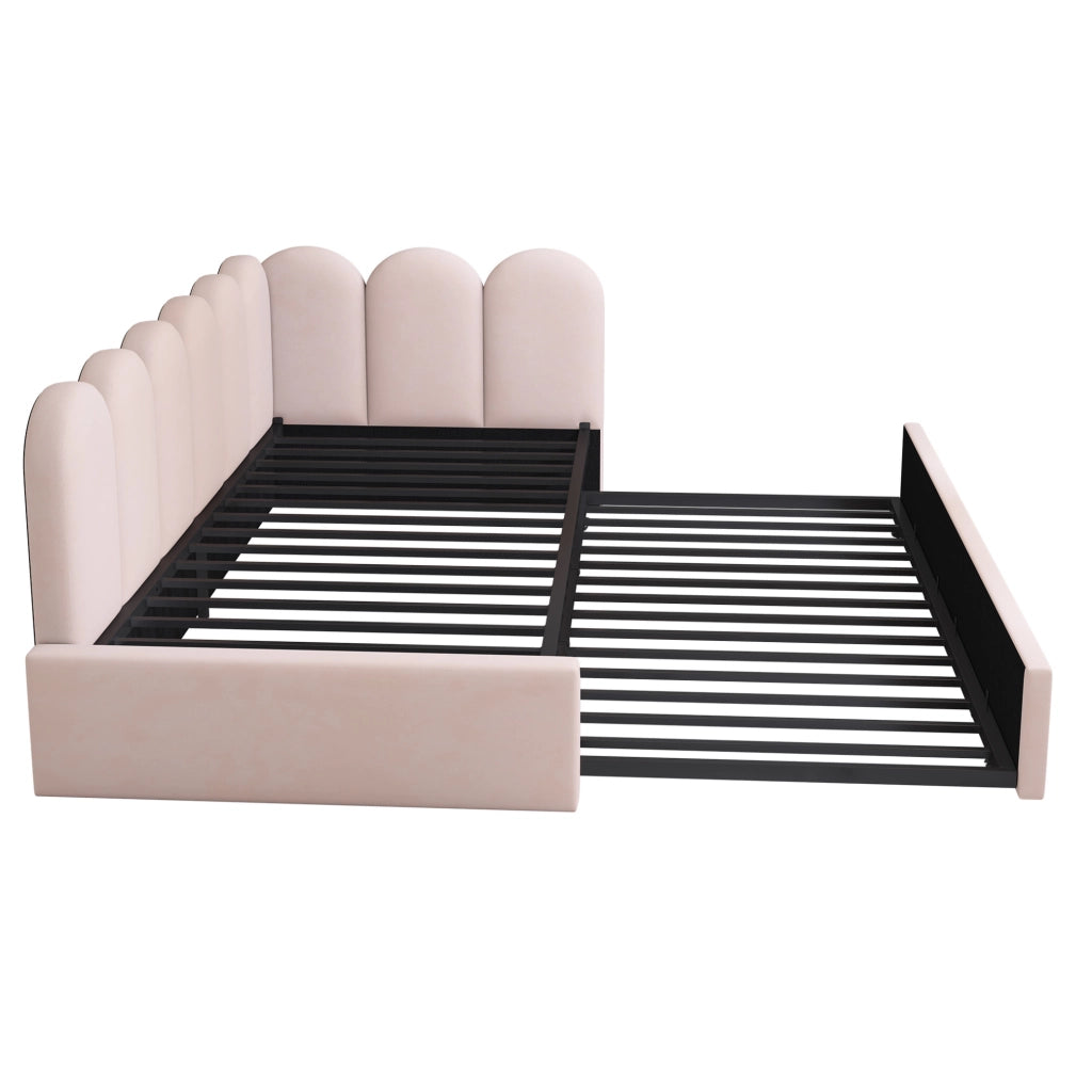 Letto daybed imbottito con letto estraibile 90x200/90x190 cm in velluto rosa