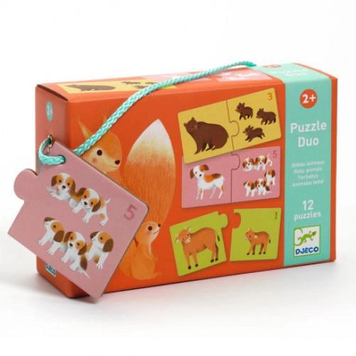 Puzzle Duo, Baby Animals 12 puzzles,Djeco,eta 2+