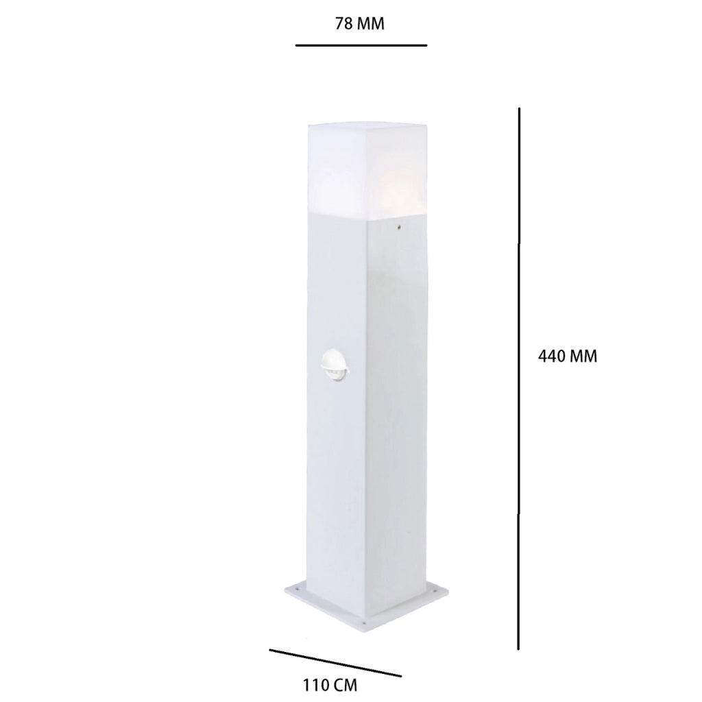 Lampione palo luminoso da giardino Bianco con attacco per lampadine E27 dotato di sensore movimento PIR