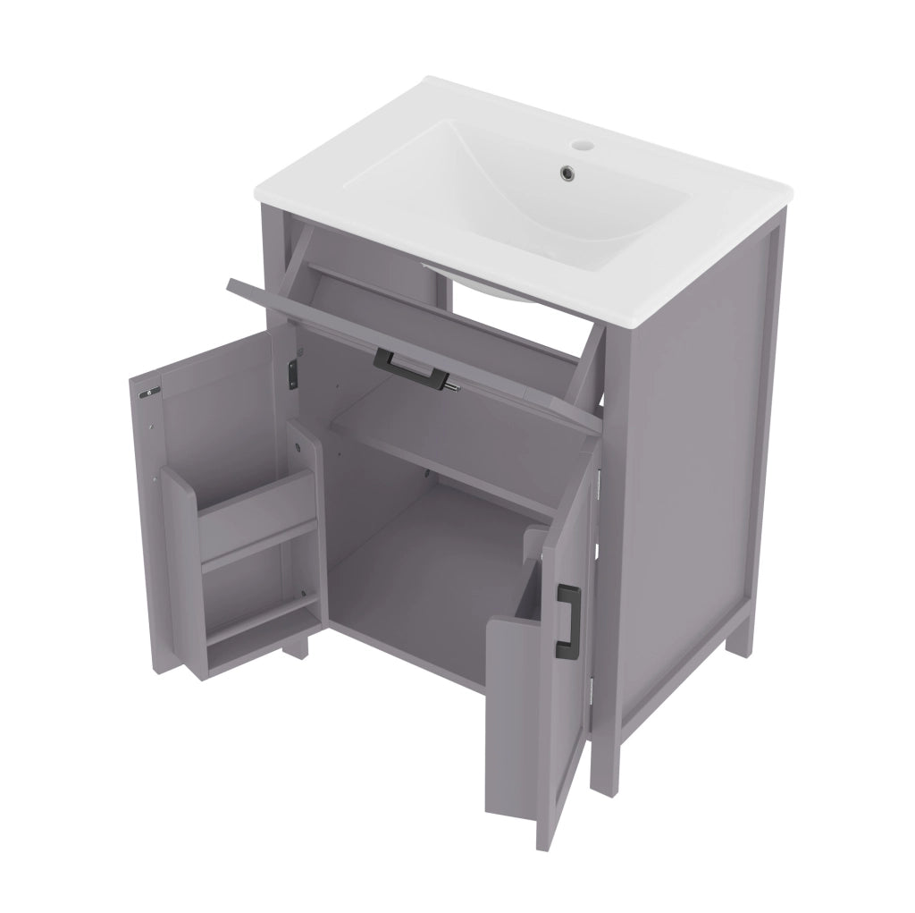 Mobile lavabo 60x46x84,8 cm in MDF e ceramica grigio con contenitori,