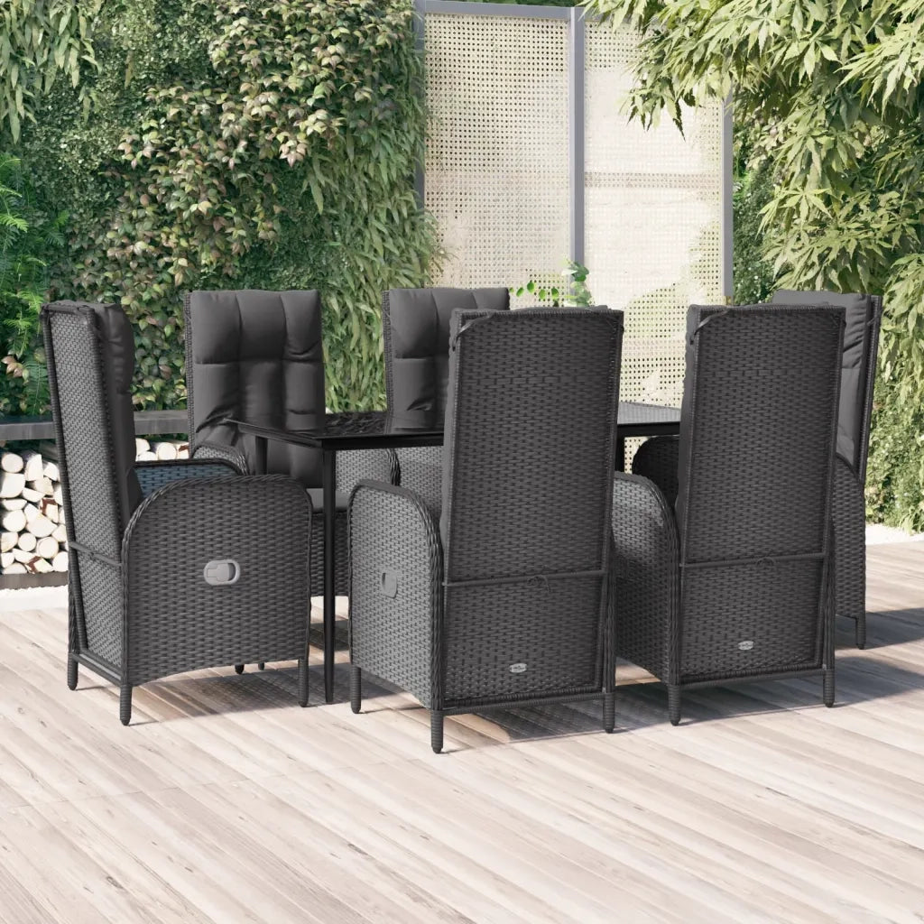 Set da Pranzo da Giardino 7 pz Nero con Cuscini in Polyrattan 3185170
