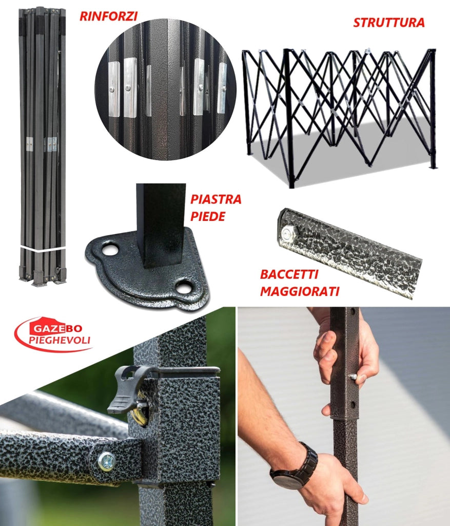 Gazebo 3x4,5 m verde pieghevole portatile estendibile richiudibile estensibile acciaio con laterali per fiere eventi stand chiosco tenda tendone mercato mercatino  