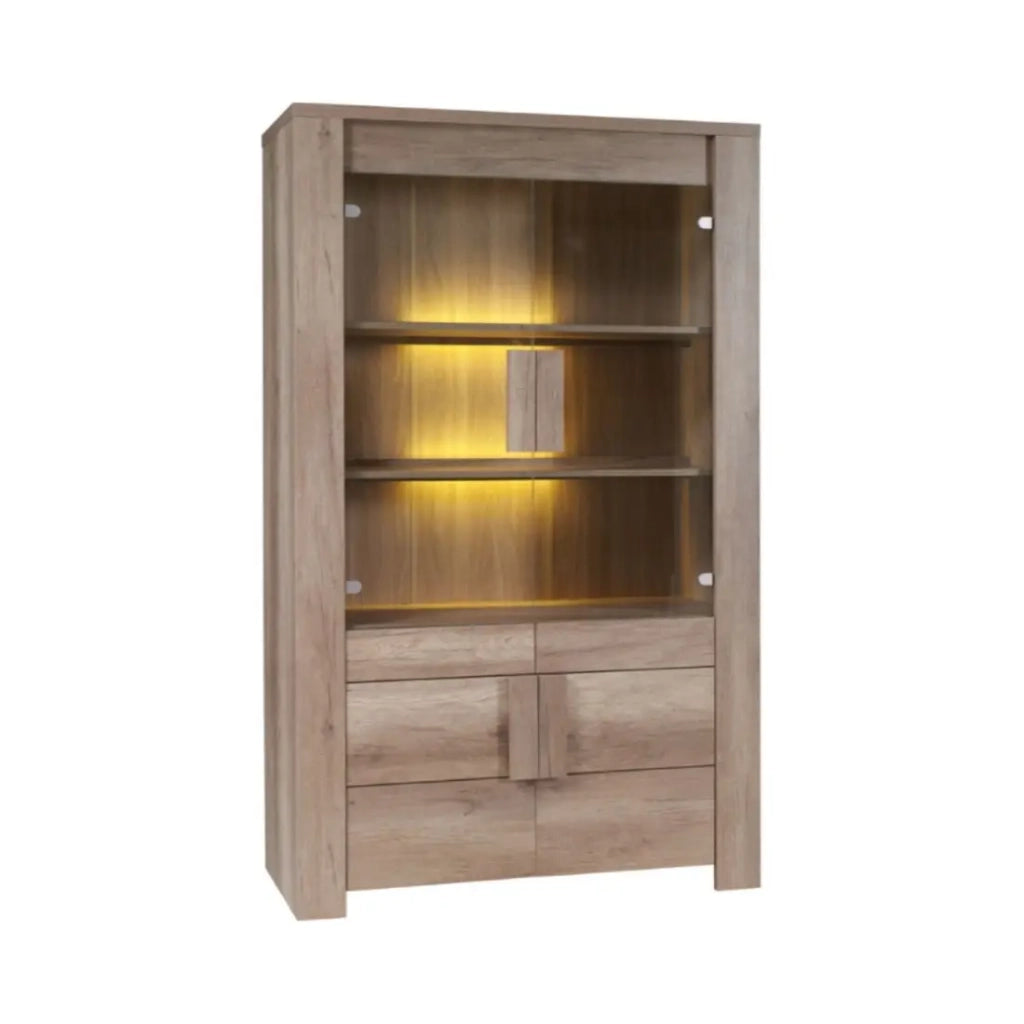 Sala da pranzo FARRA: credenza, vetrina, 3 specchi e tavolo con LED