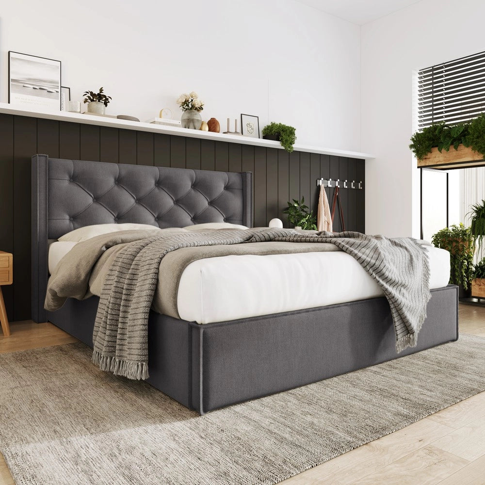 Letto Contenitore Matrimoniale Imbottito ¨C Xylo ¨C Tessuto Grigio 140x200