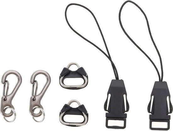 Kit di connettori e clip di rilascio rapido per camera con multifunzione e porta chiavi.