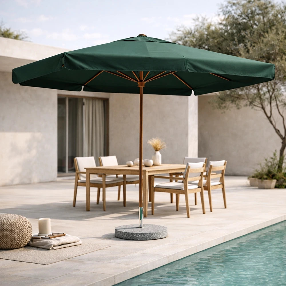 Tempo Style - Ombrellone da Giardino Vomero 3x3 m | Ombrellone da Esterno in Alluminio e Poliestere 180g/㎡ (Verde/Legno Noce)