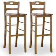 Set 2 sgabelli da bar h 80 cm in legno noce chiaro con manico e seduta massello