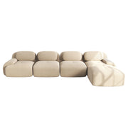 Divano angolare 4 posti sfoderabile in schiuma ad alta elasticità 32D con chaise longue e braccioli larghi, beige