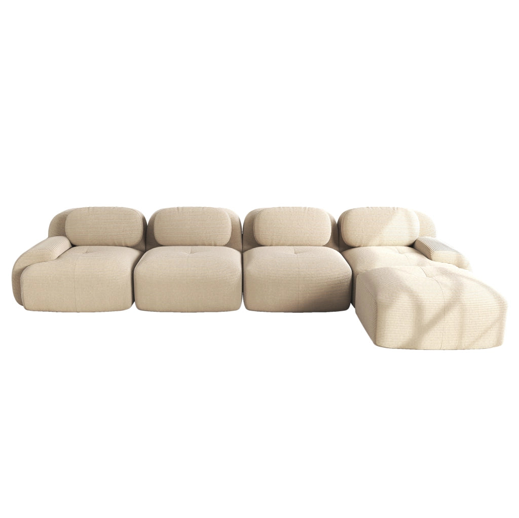 Divano angolare 4 posti sfoderabile in schiuma ad alta elasticità 32D con chaise longue e braccioli larghi, beige
