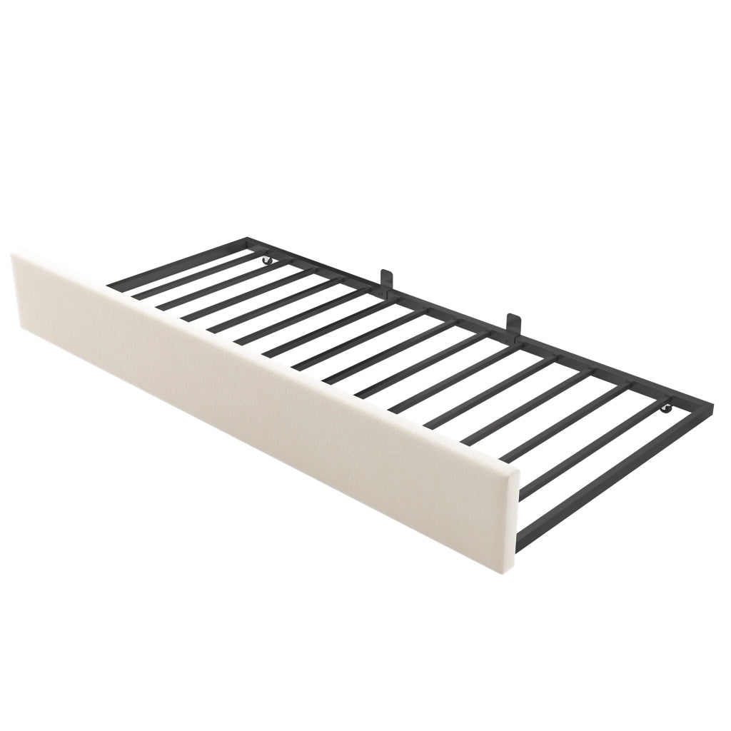 Letto daybed L-forma 90x200 cm con letto estraibile 90x190 cm, velluto beige, design corona