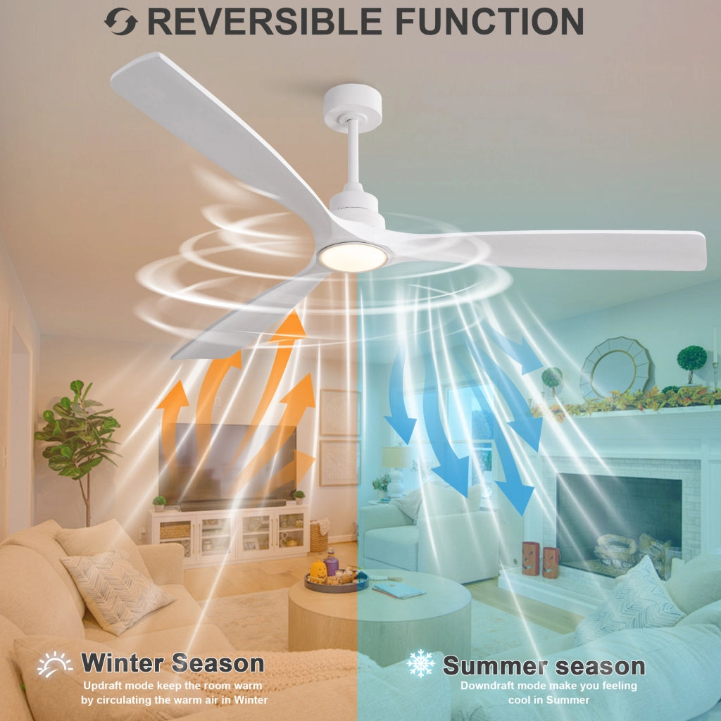 Ventilatore da soffitto bianco puro 70 pollici, 3 pale ad elica rinforzate in legno massello, motore DC reversibile silenzioso, design moderno