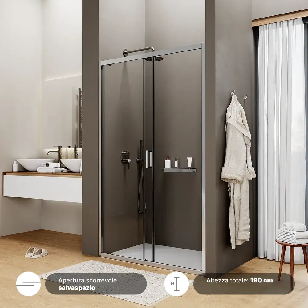 Nicchia box doccia 130 cm porta scorrevole reversibile vetro 6mm trasparente | Sicily
