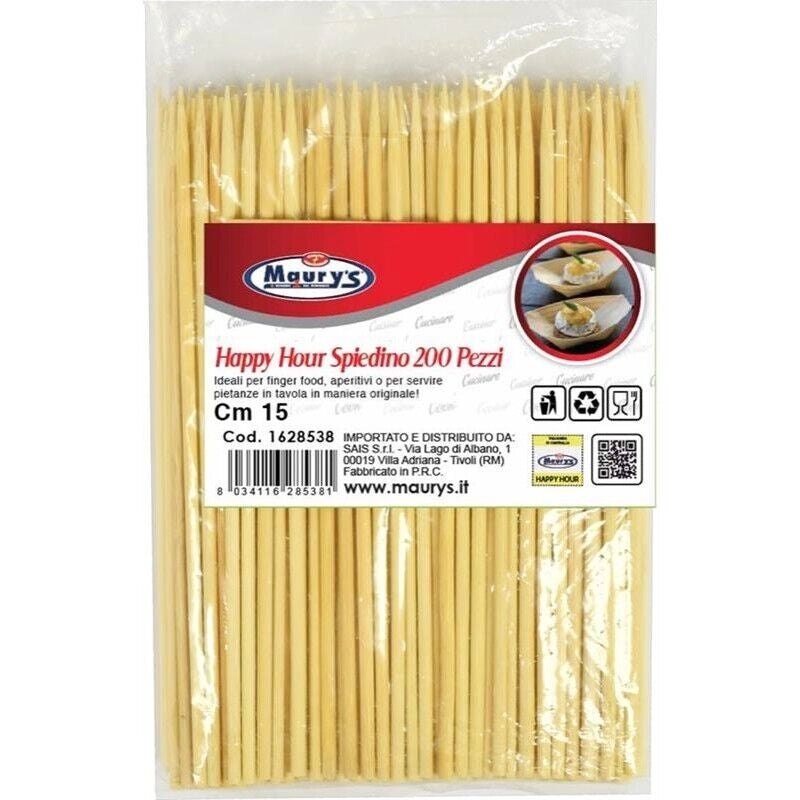 KIT SET 3 PZ MAURY'S HAPPY HOUR SPIEDINO 15CM LEGNO 200PZ