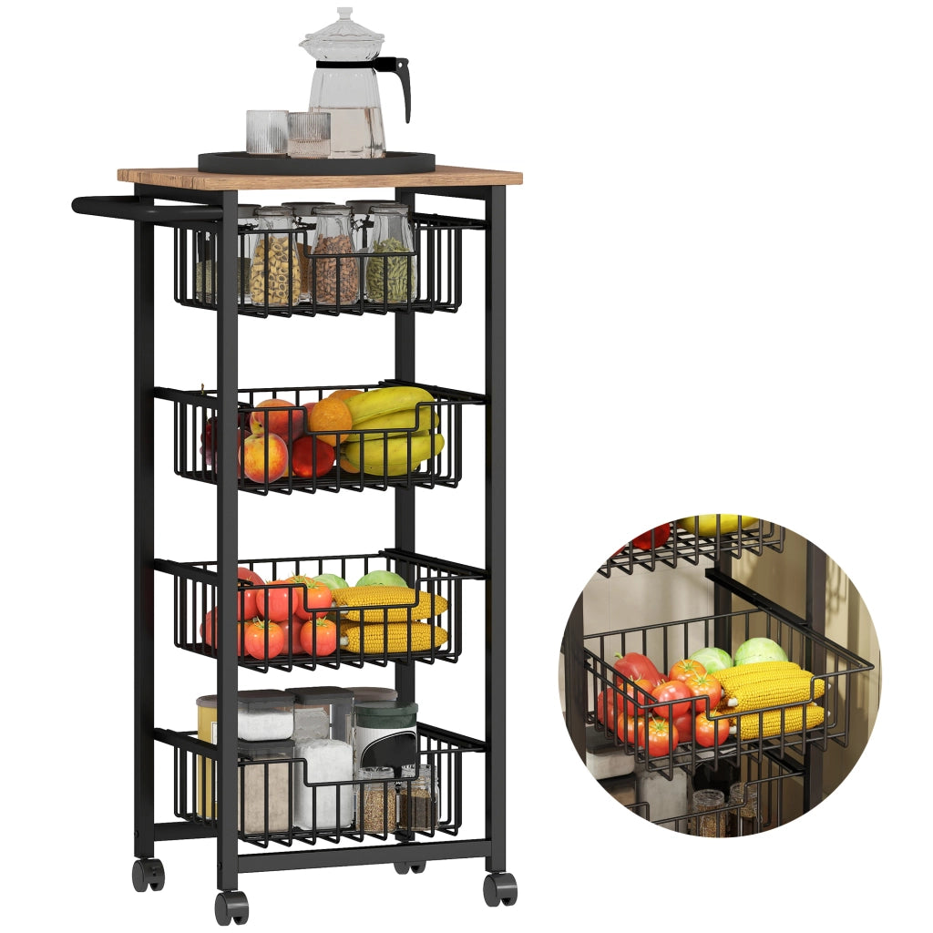 Carrello Verdulero per Cucina con 4 Cestelli Scorrevoli ¨C Zephmum ¨C 49.5x31x91 Roble