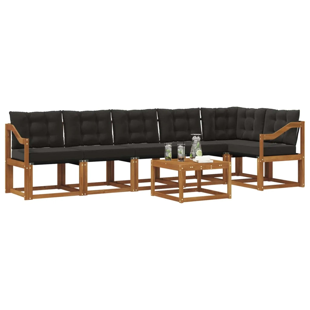 Set di divani da esterno con cuscino 7 pcs Naturale e Nero 3368747