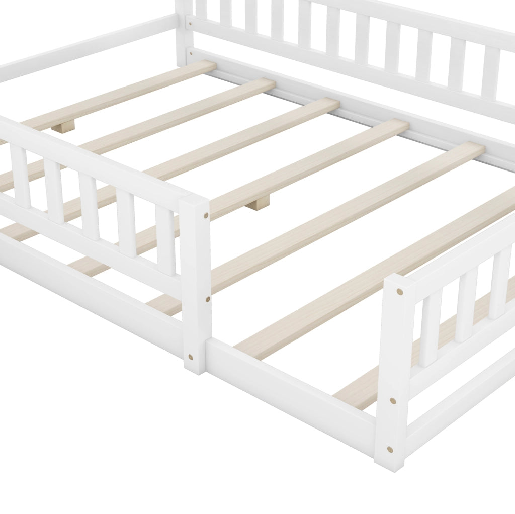 Letto a casetta per bambini 140x200 cm con comodino bianco