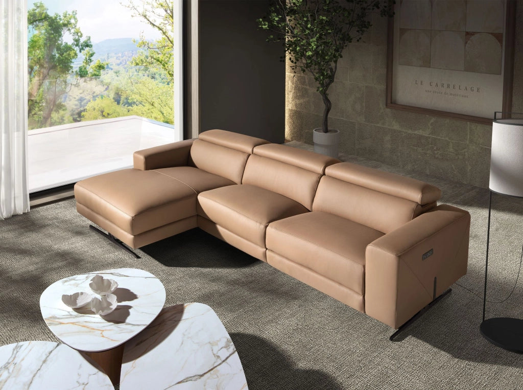 Divano chaise longue relax sinistra in pelle marrone