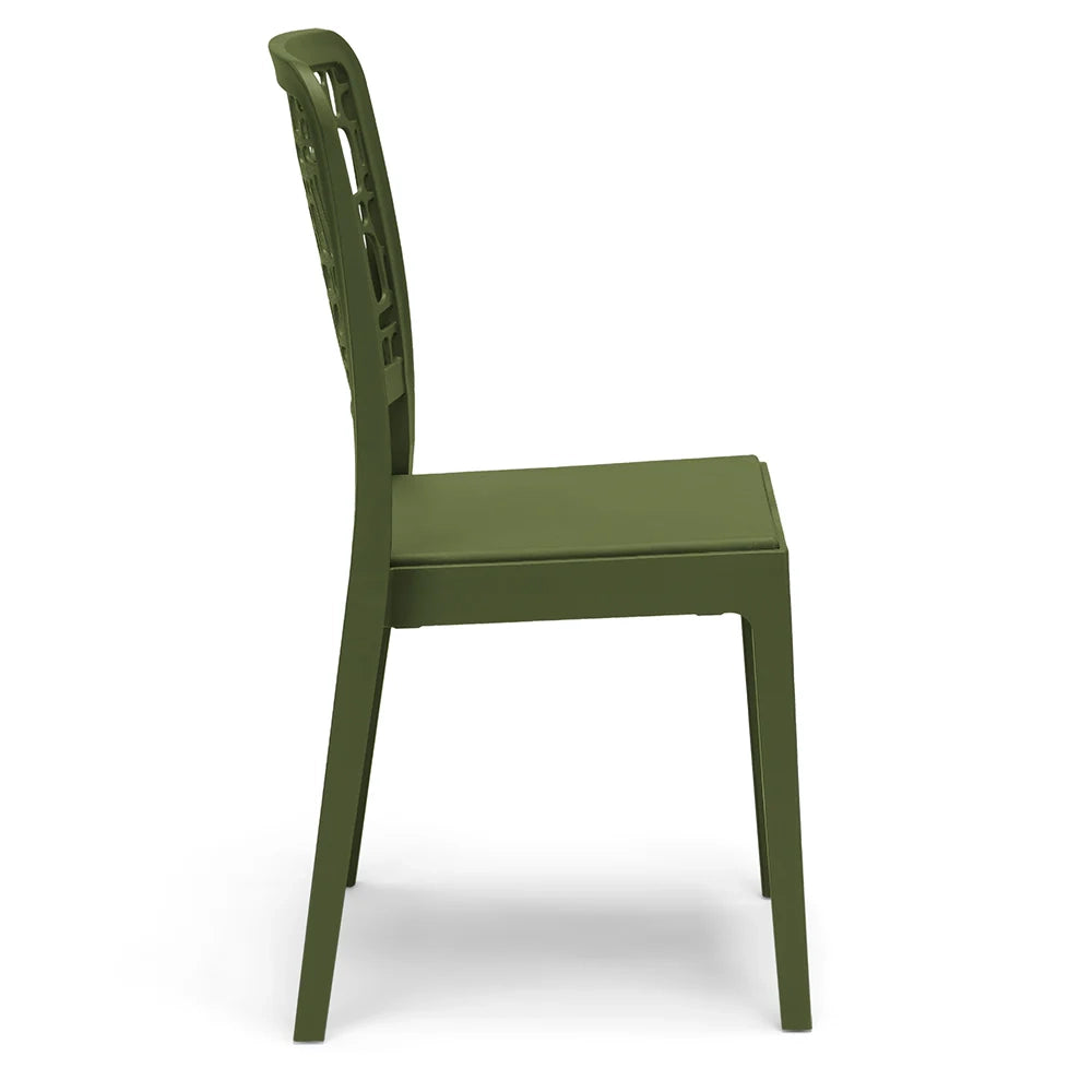 Sedia in polipropilene MEDEA, impilabile, resistente ai raggi UV, design moderno, ideale per sala da pranzo, cucina, sala d’attesa, bar, ristoranti o giardino, colore Verde Oliva