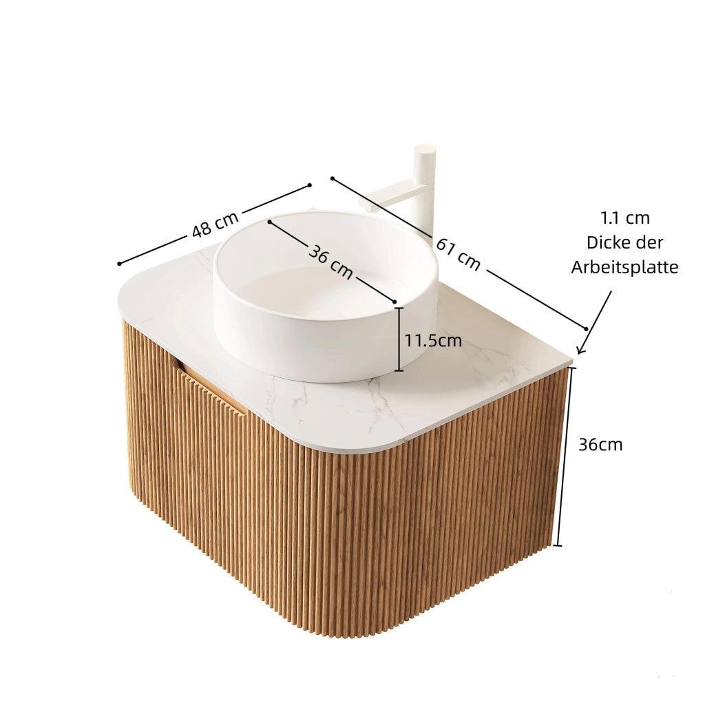 Mobile sottolavabo pensile con lavabo in ceramica e cassetto, per bagno, in legno naturale e bianco, 61 cm