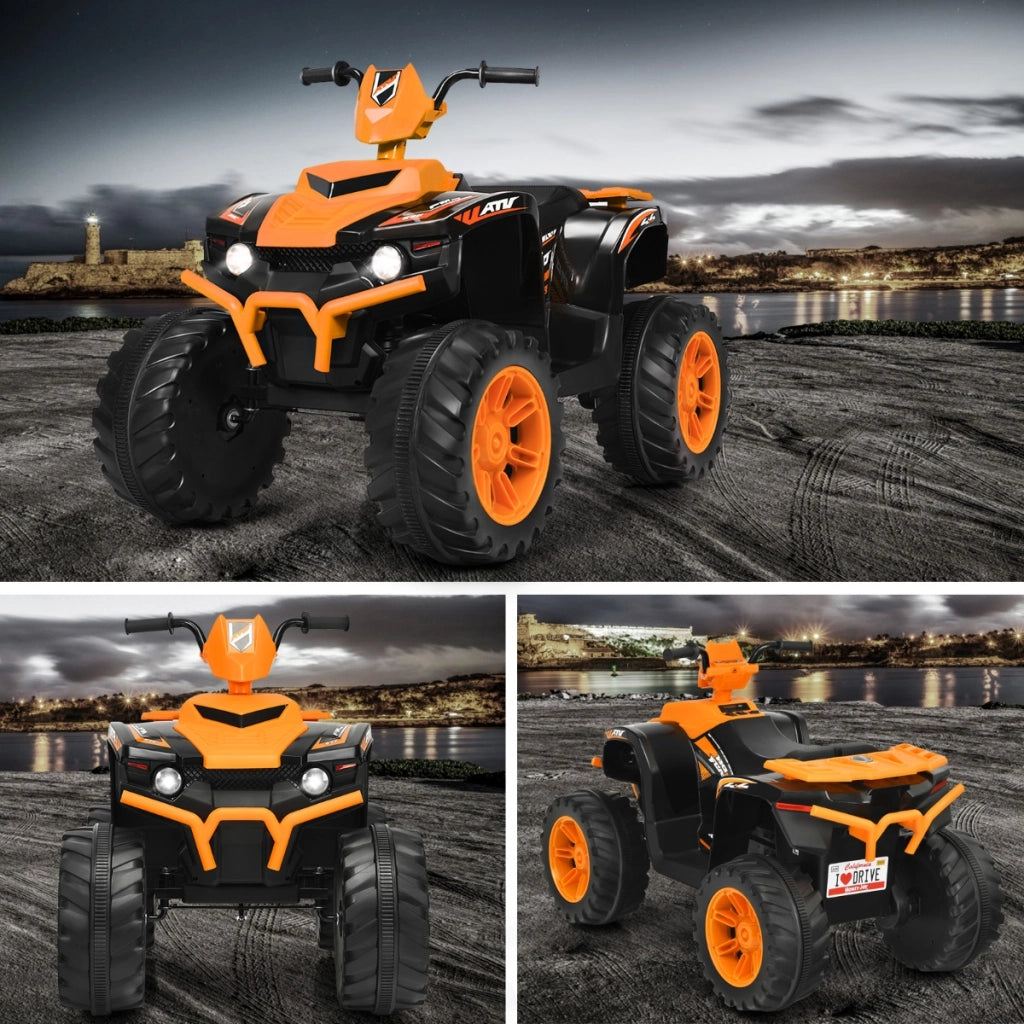 Quad elettrico atv 12 v per bambini con musica e luci led, Quad a batteria con sedile comodo 104x67x74cm Arancione-Macchinine giocattoli