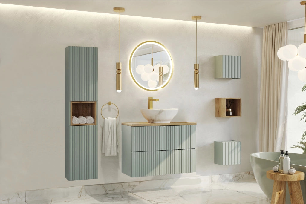 Set mobili bagno 80 cm con piano e lavabo da appoggio Beyond Line Reed Green 80 x 1401 x 40 cm