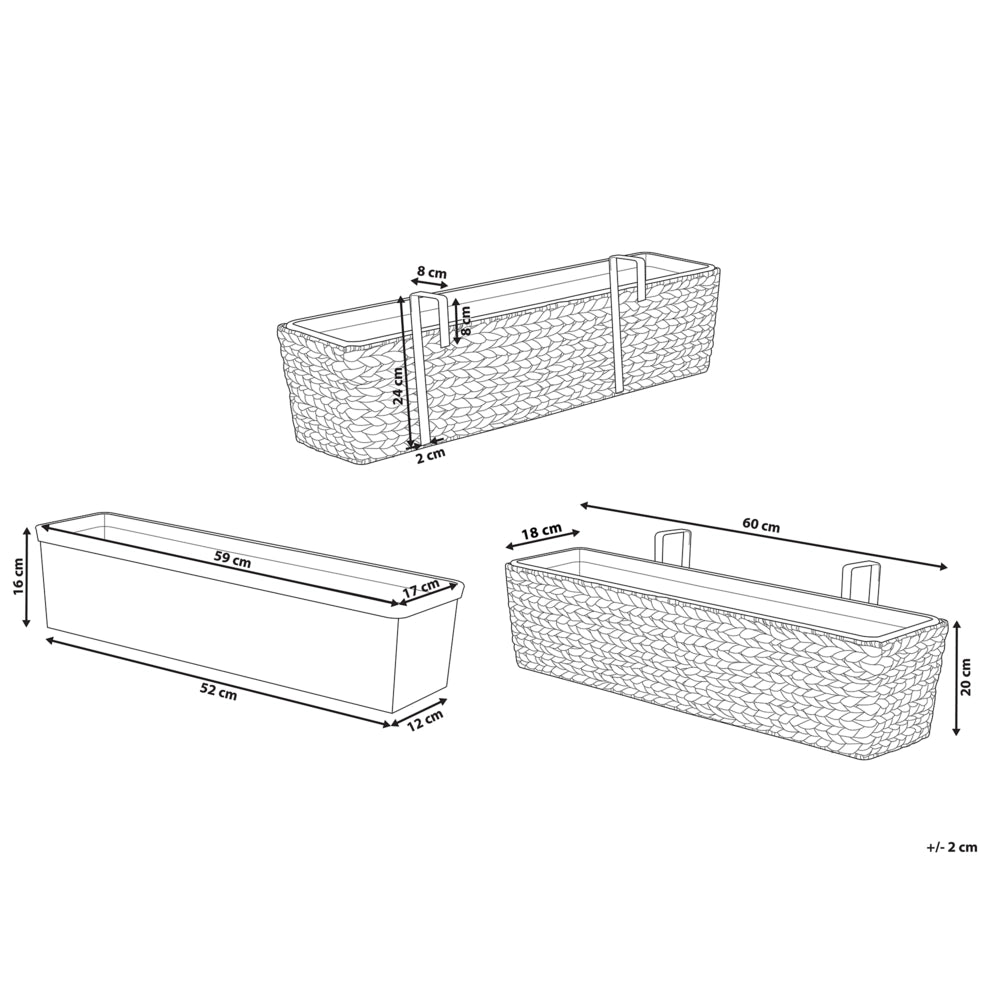 Vaso per piante in giacinto d'acqua marrone a trama rettangolare 60 x 20 cm sintetico con fori di drenaggio