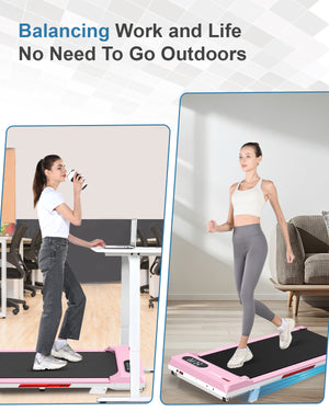 Tapis Roulant Elettrico con Inclinazione - RATTANTREE - 1-8 km/h Tapis Roulant Salvaspazio con Pendenza - 2 in 1 Walking Pad e Telecomando - Display a LED - Rosa