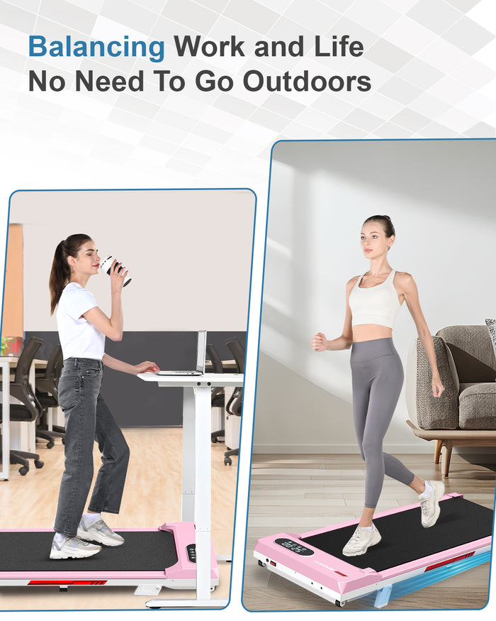 Tapis Roulant Elettrico con Inclinazione - RATTANTREE - 1-8 km/h Tapis Roulant Salvaspazio con Pendenza - 2 in 1 Walking Pad e Telecomando - Display a LED - Rosa