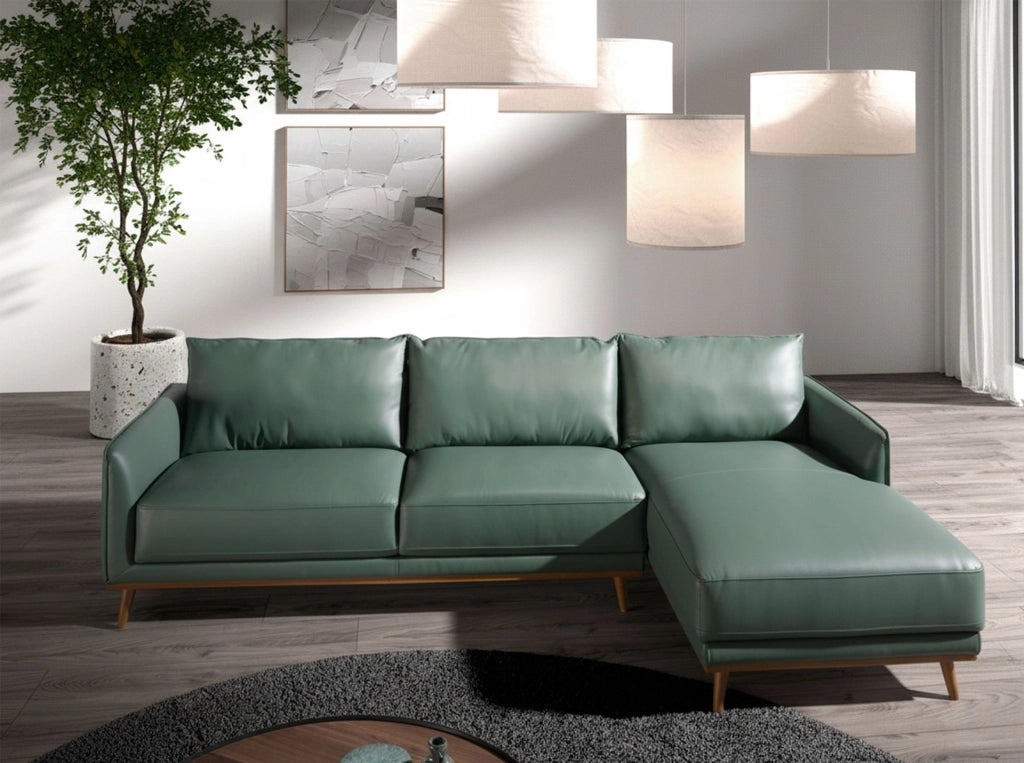 Divano chaise longue destro in pelle verde