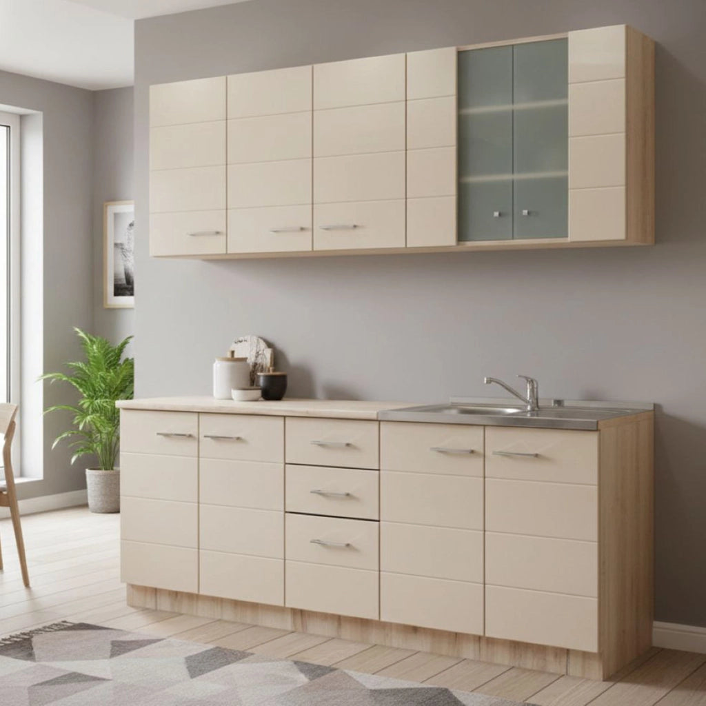 Cucinino Ieri, Cucina 2 Cassetti, Elettrodomestici non inclusi, Beige