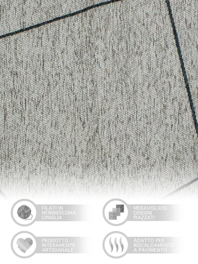 Tappeto Arredo Moderno Morbido in Ciniglia Ingresso Antiscivolo Prodotto Italiano  Soggiorno Camera Salotto Disegni Piazzati Cotone Varie Misure Grande Quarzo/Grigio - 175x280 cm