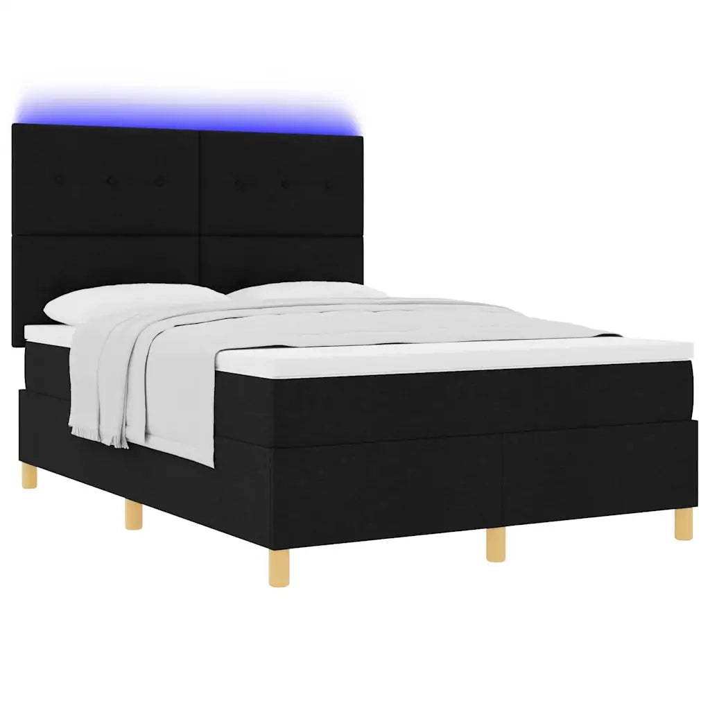 Letto a Sorgente LED con materasso Nero 140 x 200 cm Tessuto