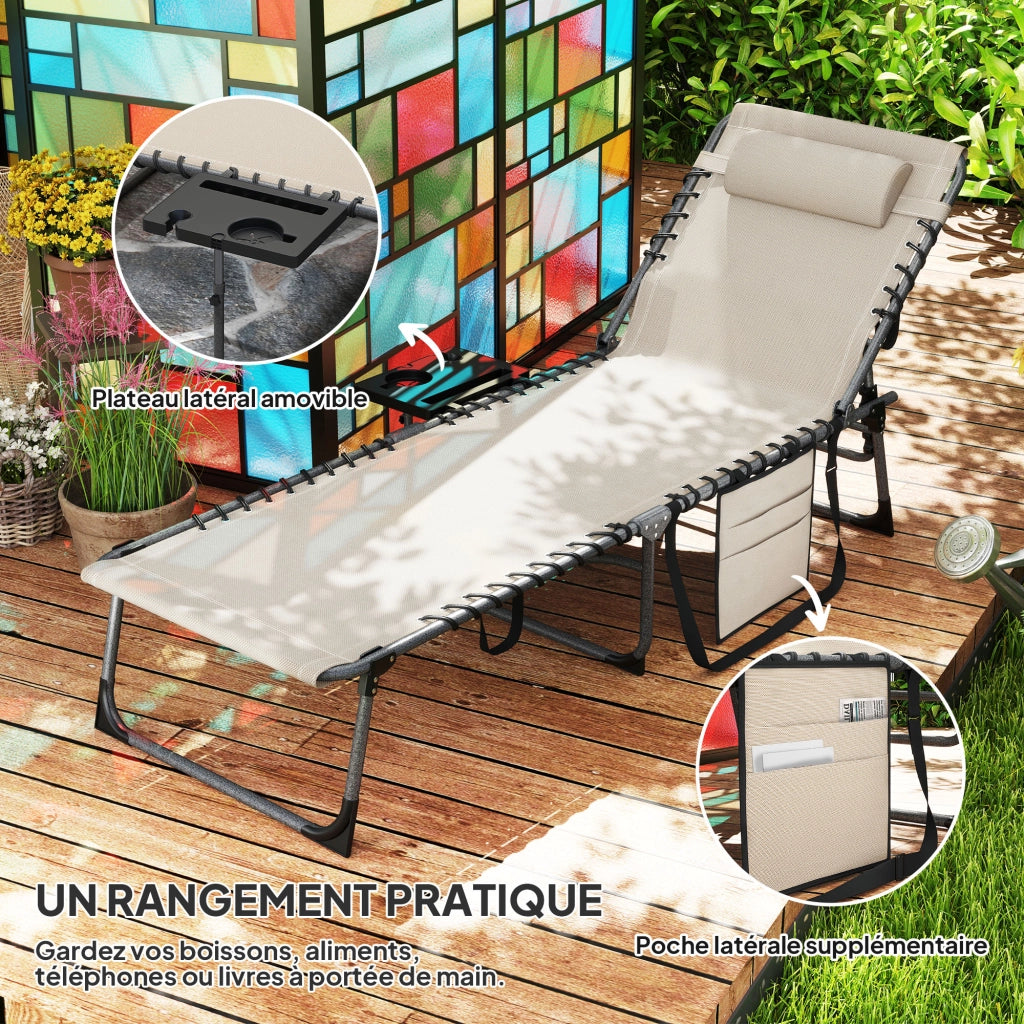 Lettino da giardino pieghevole con schienale regolabile ¨C zephmum ¨C 60x190x31cm, crema