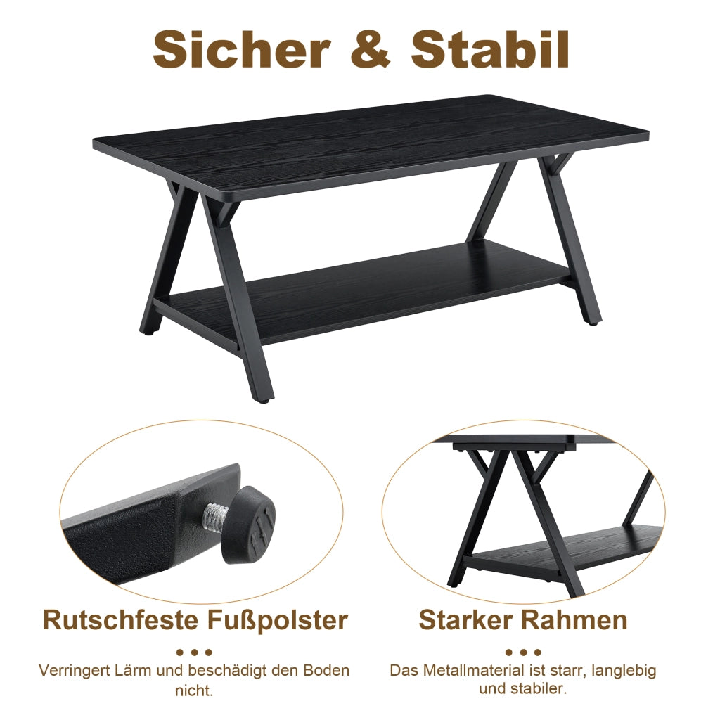 TAVOLINO DA SALOTTO 110x57x44,5 cm Nero MDF e Metallo con Ripiano