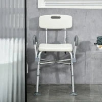 Sedia Doccia ad Altezza Regolabile con Braccioli e Cuscino Rimovibile 53.5x52x80-90 cm, Bianca