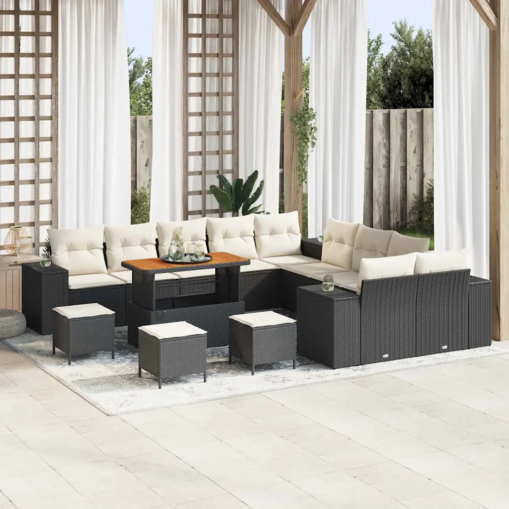 Set Divano da Giardino con cuscino 14 pcs Nero polyrattan
