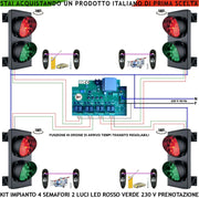 Kit Impianto 4 Semafori Condominio 4 Ingressi Uscite Semaforo 2 Luci 24 Led Rossi e 24 Verdi 230 V IP65 Centrale Tempi Regolab. da 0,5 a 3 Minuti Prenotazione Ordine di Arrivo Con 4 Coppie Fotocellule
