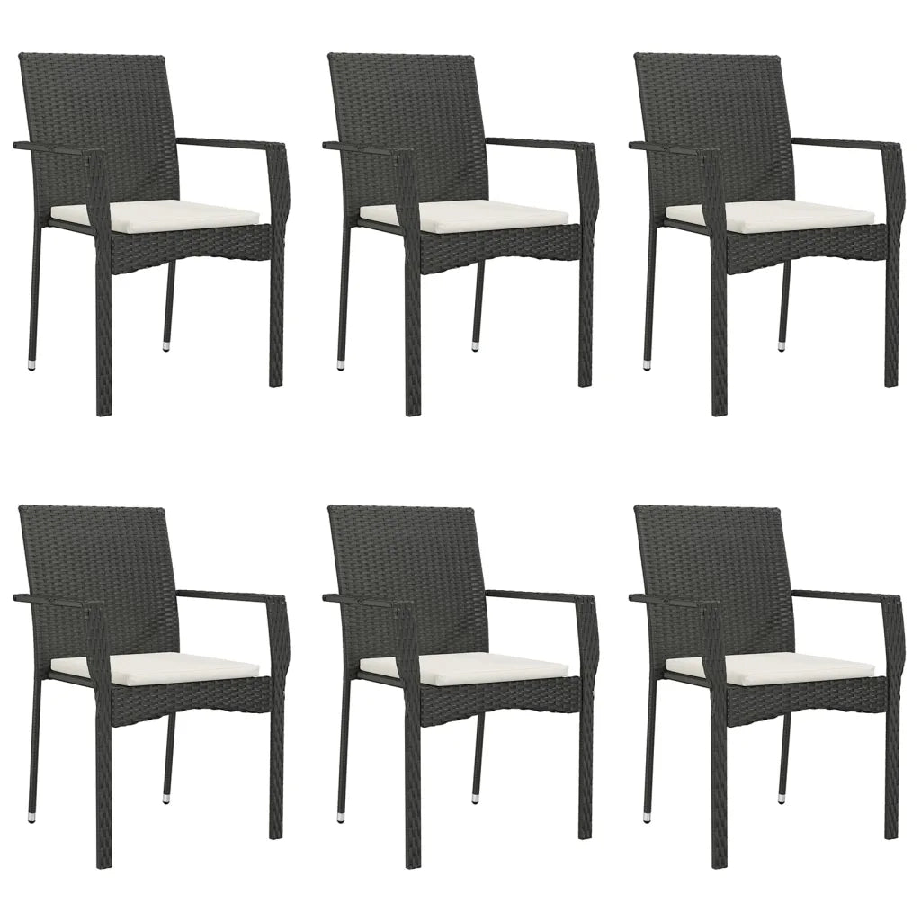 Set da Pranzo da Giardino 7 pz Nero con Cuscini in Polyrattan