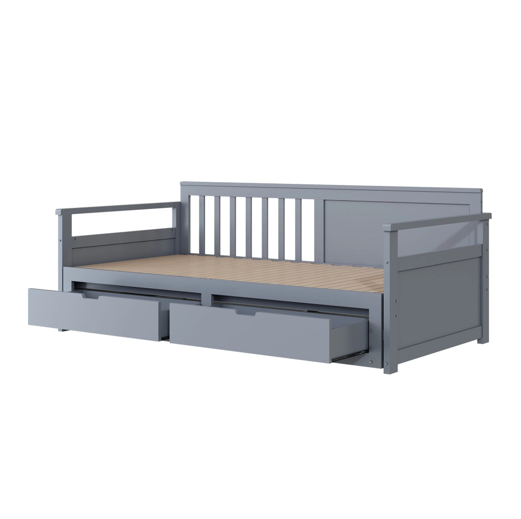 Letto giorno multifunzionale 2 in 1 90x190/180x190 cm in legno di pino con cassetti e letto estraibile grigio