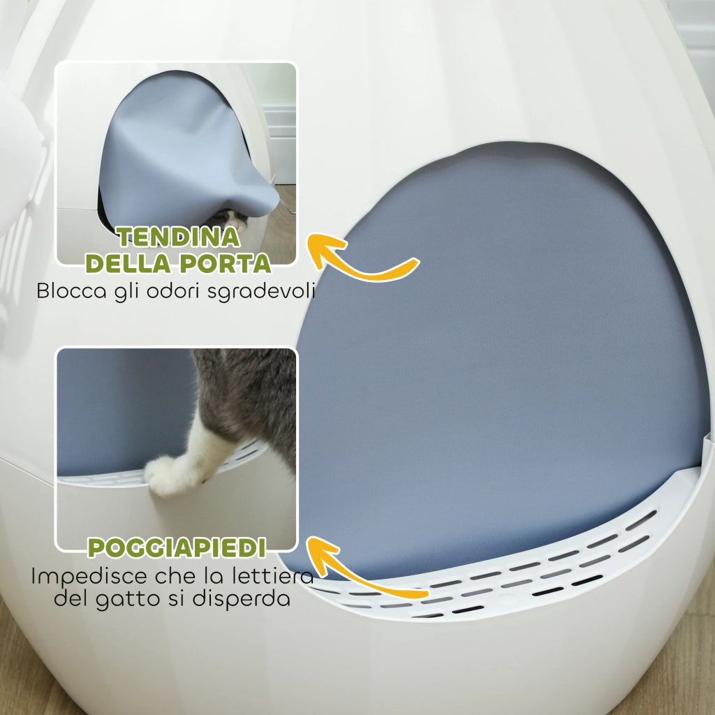 Lettiera Chiusa per Gatti a Forma di Vaso 50x48,5x58,7 cm in ABS e Acciaio Inox Bianco